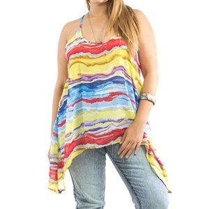 Takuni Women's Sheer Cami Top Chiffon Asymmetrical Racerback Plus Size 1X